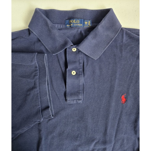 Polo Ralph‎ Laurren Men's 2XB Navy Cotton Knit Short Sleeve Polo with Red Pony - Picture 1 of 11